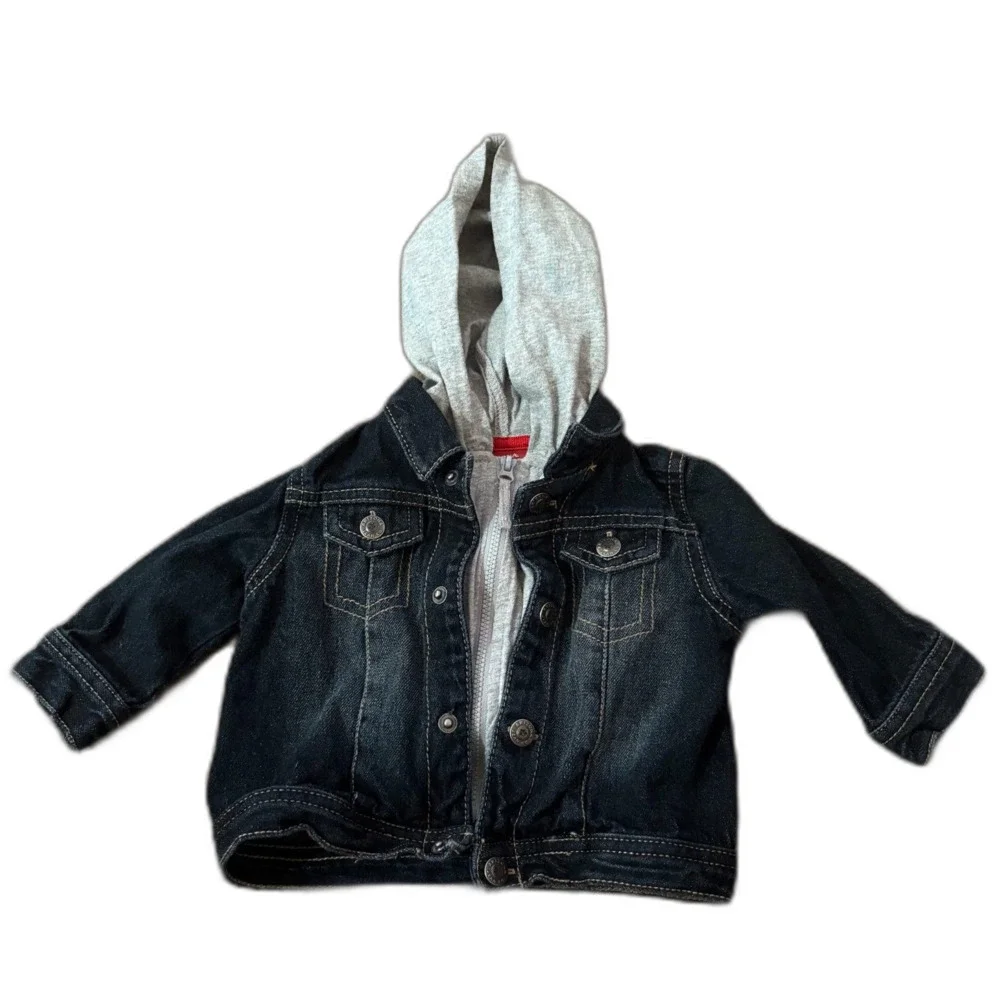 Arizona Jean Co. Baby Boy Layered Look Denim Jacket Hooded Full Zip Size 6M